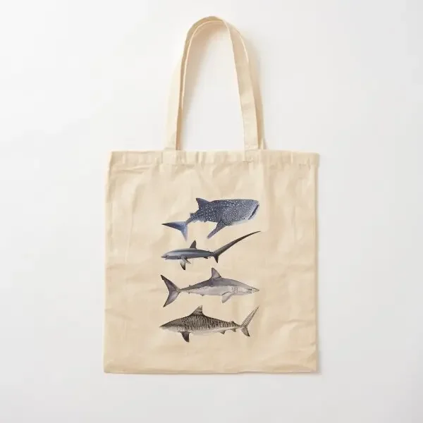 

Sharks Iii Whale Thresher Mako And Tig Canvas Bag Reusable Women Casual Printed Fabric Handbag Shoulder Bag Travel Grocery Tote