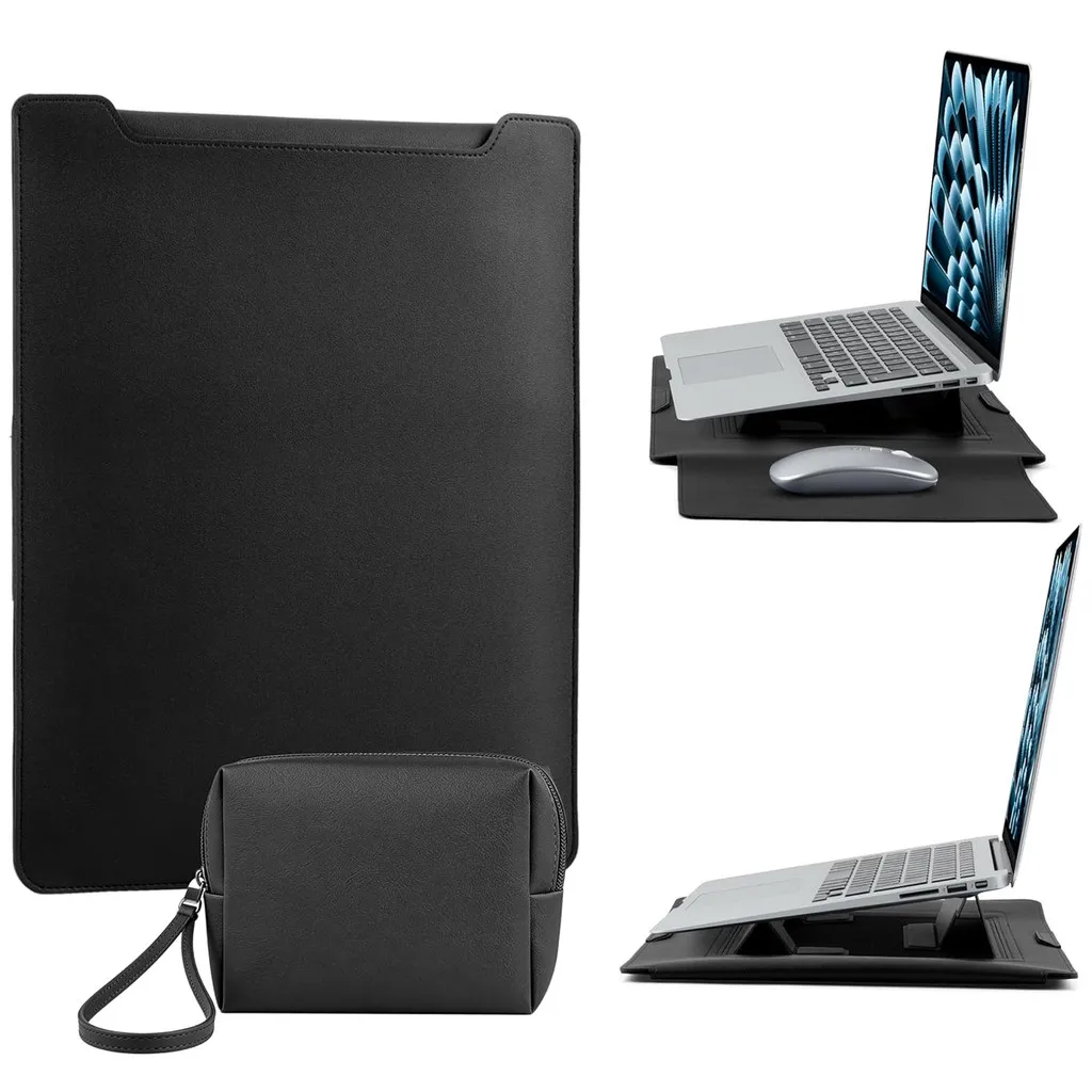

PU Leather Laptop Sleeve Case with Stand for Laptop 13-14 15-16 inch Computer with Power Charger Cable Bag