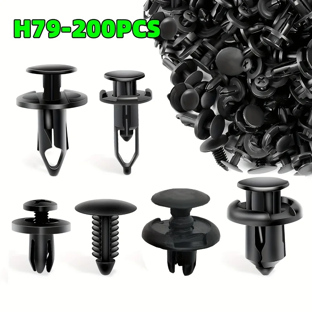 200pcs Universal Car Fixing Clips Set 6mm-10mm Bumper Push Rivets for Toyota Ford GM Honda - Mixed Six Types of Car Trim Tabs