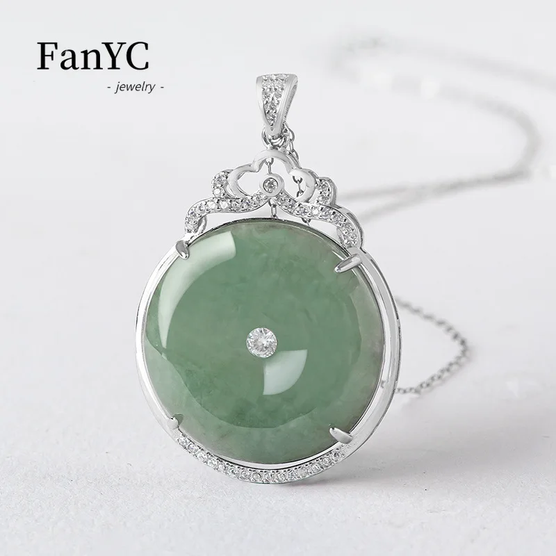 

S925 Silver Inlaid Myanmar A-goods Jadeite Oil Green Amulet Pendant Exquisite Fashion Ice Jade Necklace Men & Women Holiday Gift