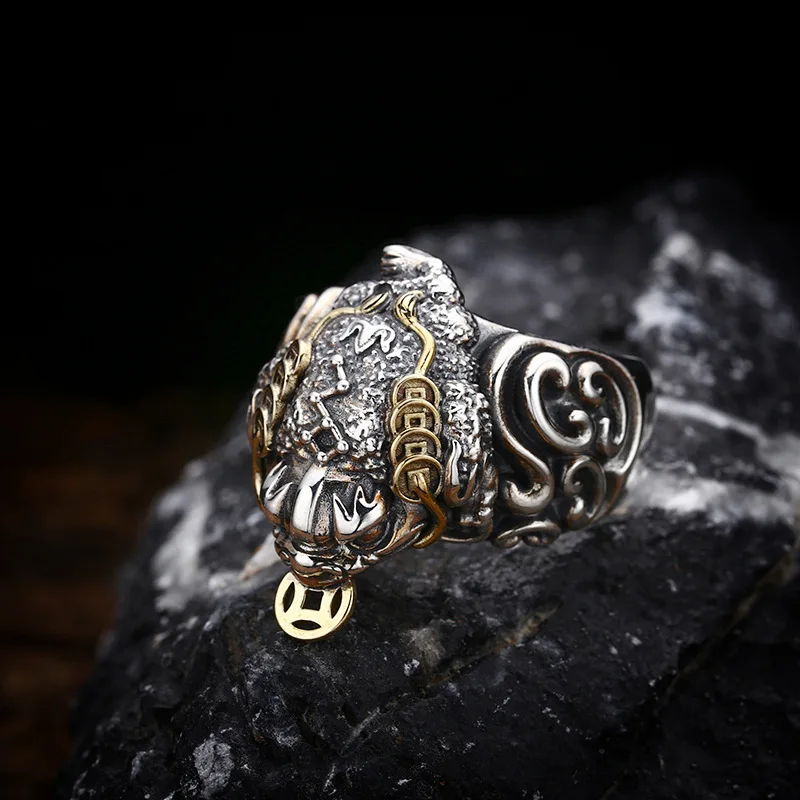 Wholesale 925 sterling silver ring money drawing Pi Xiu men's ring opening Thai silver retro personalized trendy jewelry