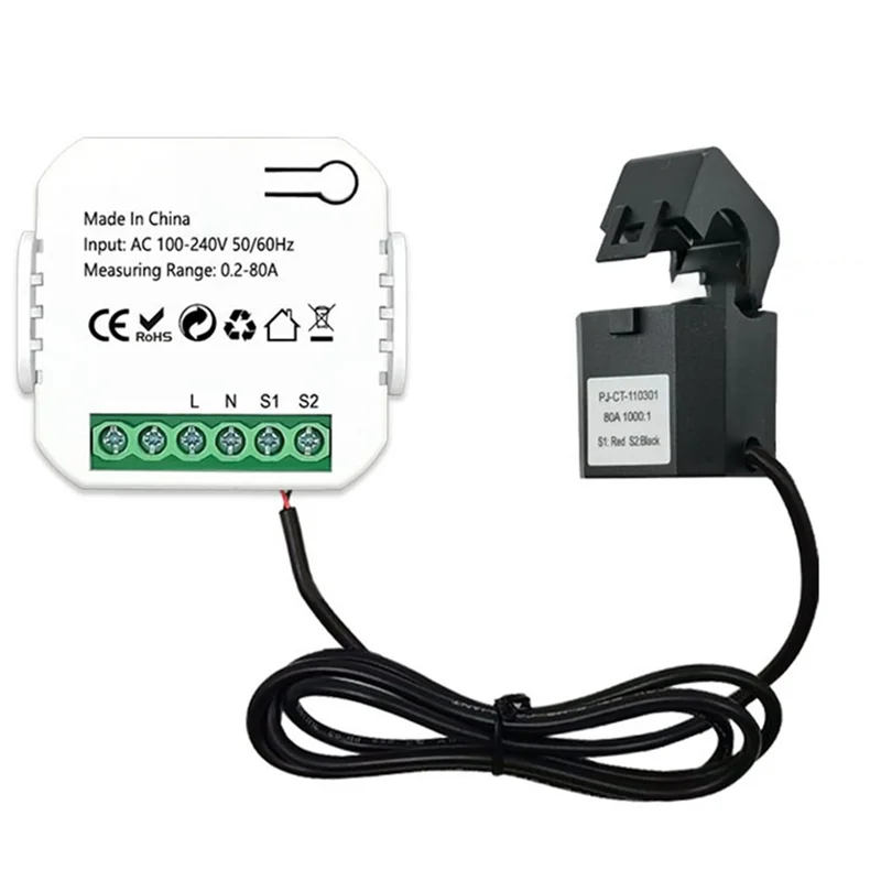 ABBN-Tuya Smart Zigbee счетчик энергии 80A с зажимом монитор приложений кВтч напряжение ток энергопотребление 110 В 240 В