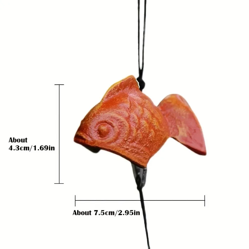 Cast Iron Japanese Koi Fish Wind Chime Small Outdoor Feng Shui Temple Bell Garden Lawn Patio Decor Battery-Free No Power Needed