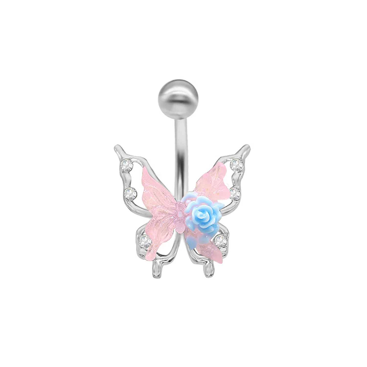 Rose Belly Piercing Jewelry Punk Gothic Design Butterfly Belly Button Ring Flower Navel Ring Barbell Piercing Ombligo For Women