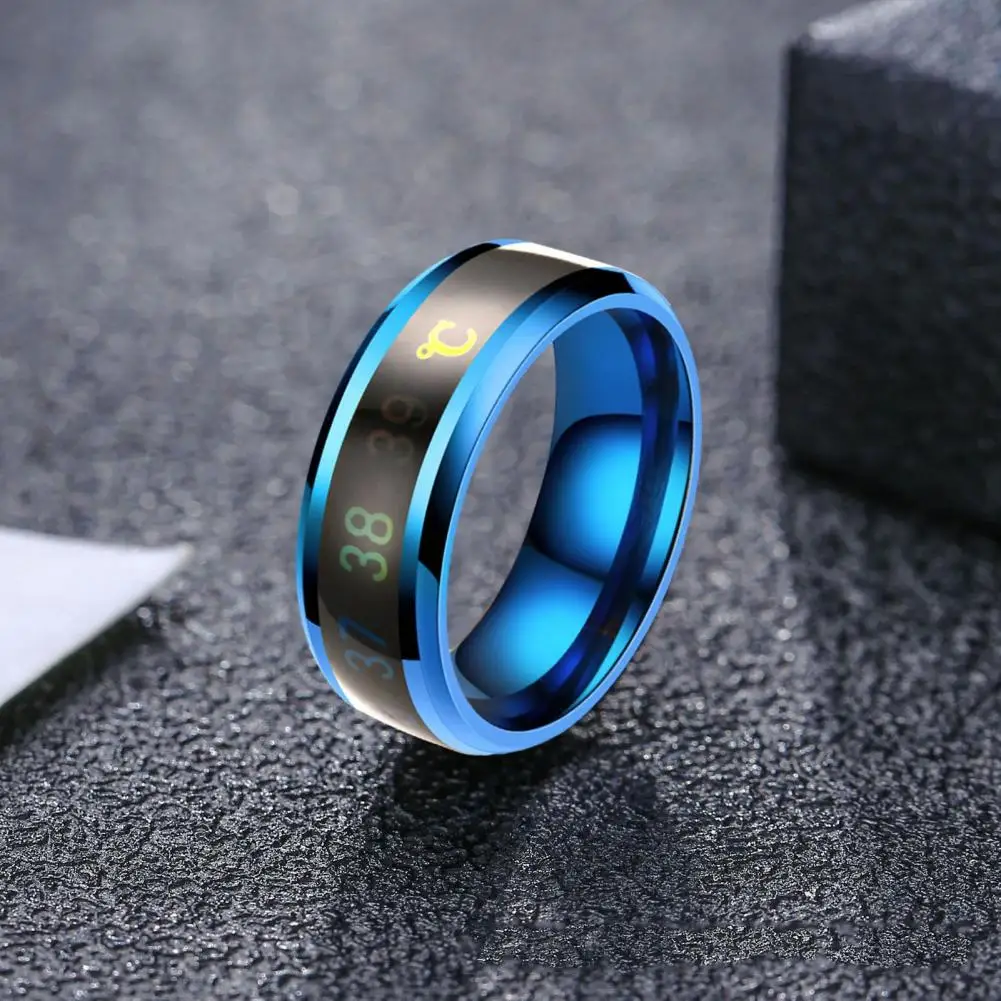 Temperature-sensing Ring Finger Ring Intelligent Temperature Sensing Titanium Steel Wedding Band for Men Women Body Temperature