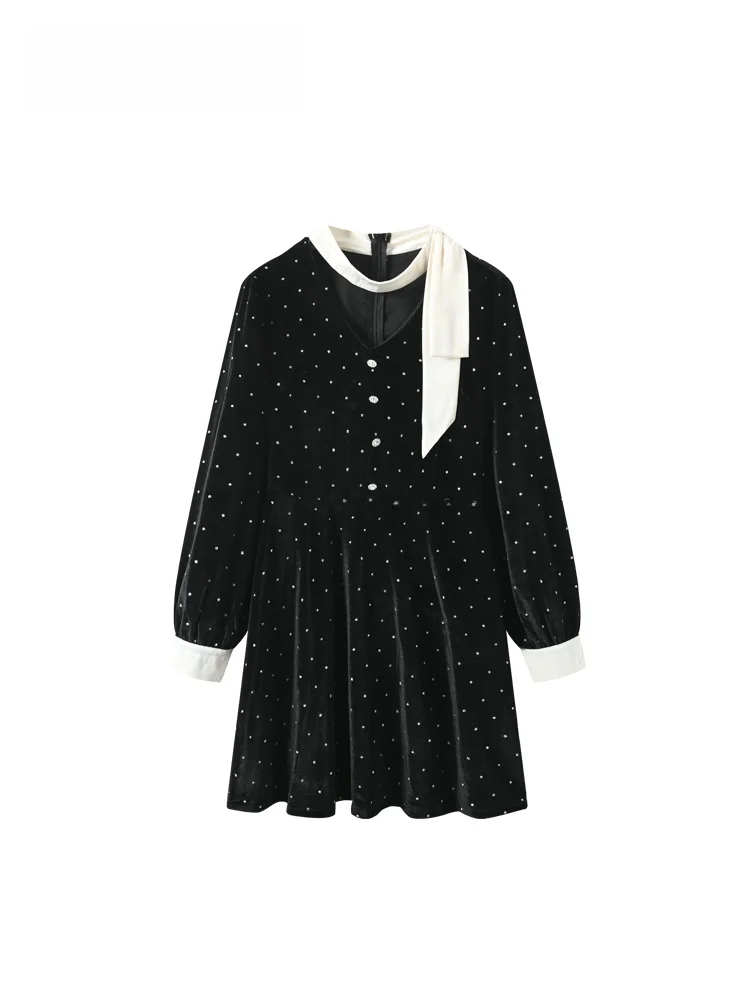 

Faionable V-Ne Long Sve Dr для больших размеров, женская осенняя юбка трапециевидной формы с высокой талией, дизайн Ele, одежда больших размеров