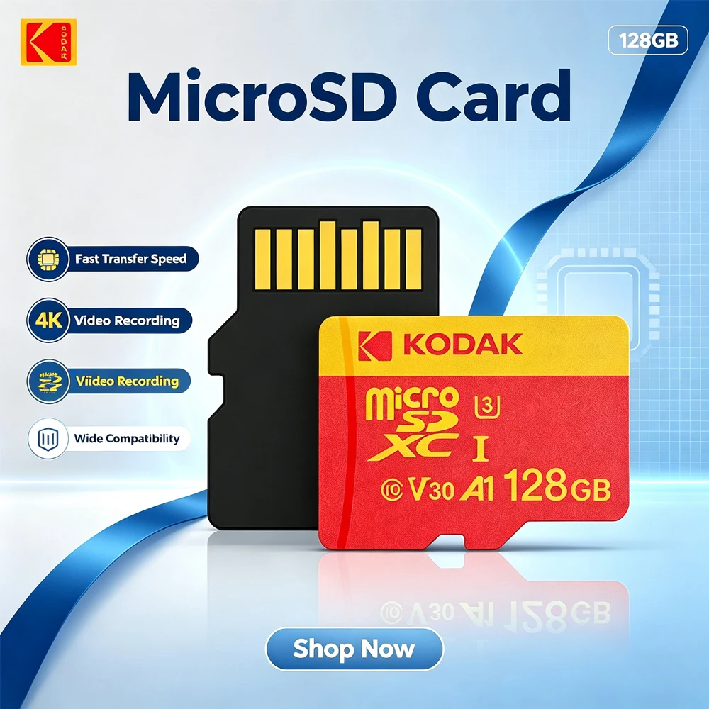 Cartão de Memória MicroSD KODAK 256GB para Gravação, Armazenamento de Alta Velocidade, Cartão SD de Monitoramento 128GB, 64GB, 32GB, TF Gaming Microsd Classe 10 U3 V30