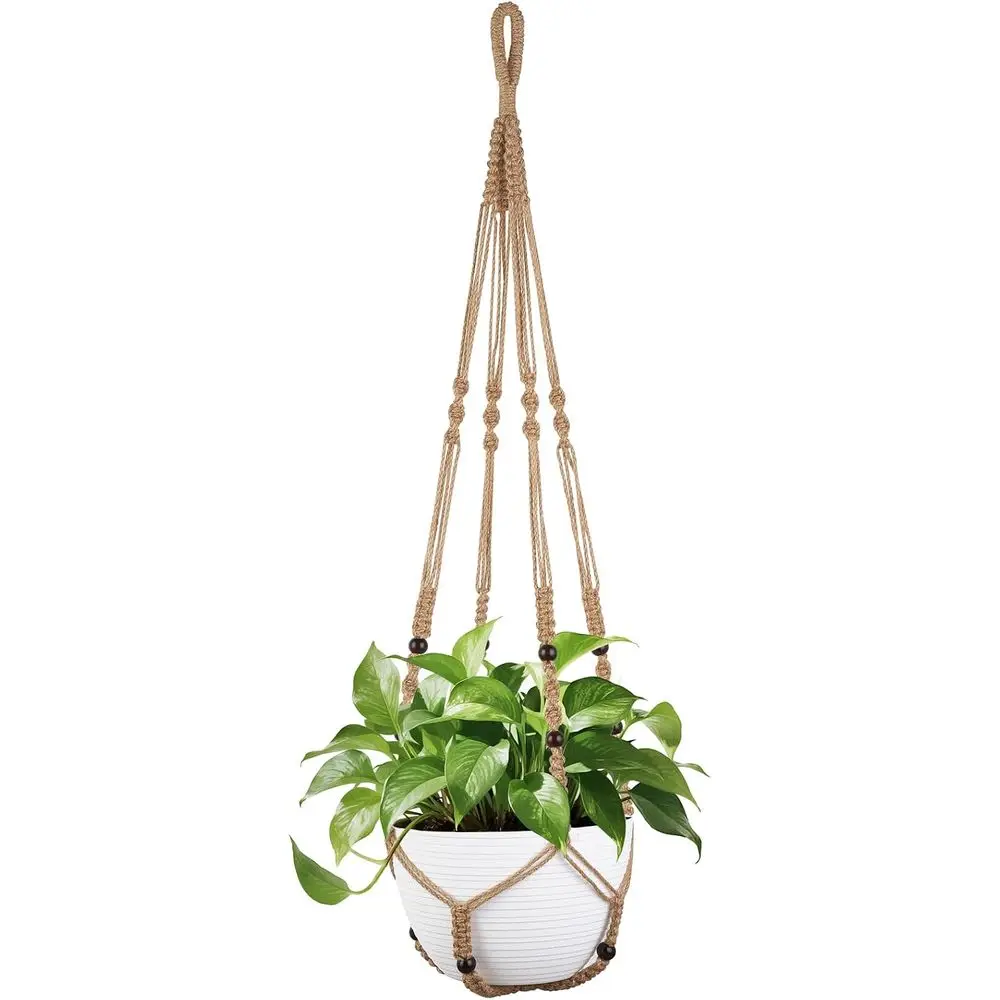 43 Inch Plant Hanger for up to 12 Inch Pot, Extra Long Hanging Plant Holder, Hanging Planter Basket with Wood Beads, Indoor Outd