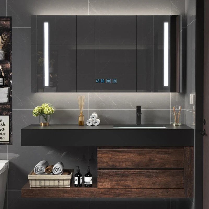 

Light luxury rock plate integrated basin bathroom cabinet combination modern simple bathroom washstand washbasin