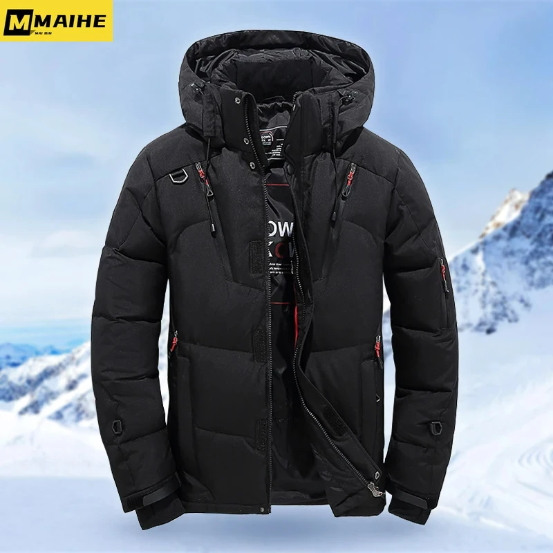 Down Jacket Men White Duck Winter Coat Windproof Warm Parkas Travel Camping Overcoat New in Thicken Solid Color Hooded Clothing