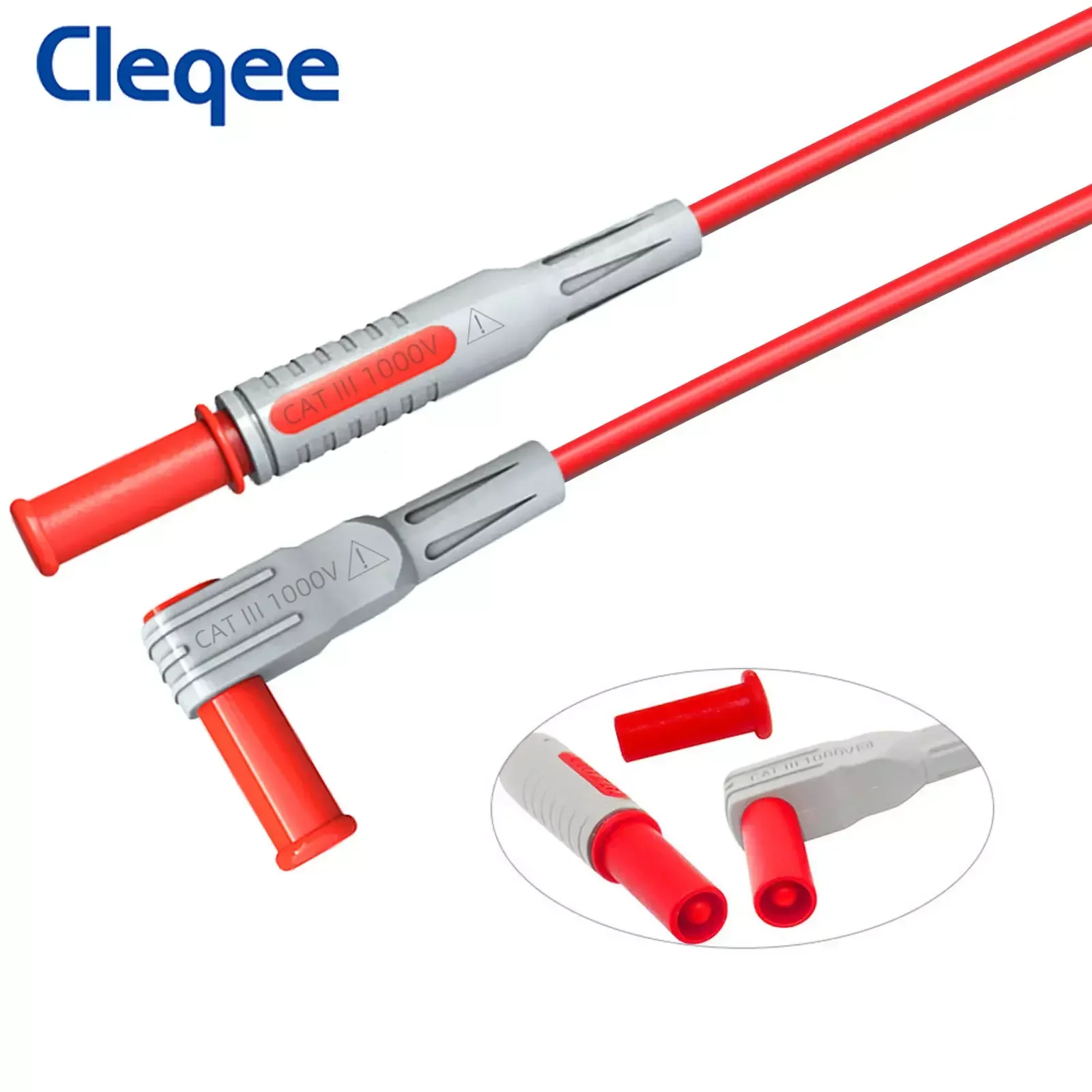 Cleqee-P1200B Teste Multímetro Leva Kits, Sondas Piercing, Cabo Banana Plug com Gancho de Perfuração, Substituível, Banhado a Ouro, 4mm