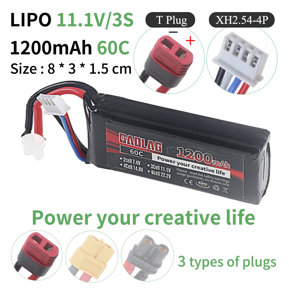 3S RC LiPo Battery 11.1V 1200mAh 60C For RC Car Vehicle Airplane Time traveling aircraft FPV 11.1V LiPo 3S with XT30/XT60/T PLUG