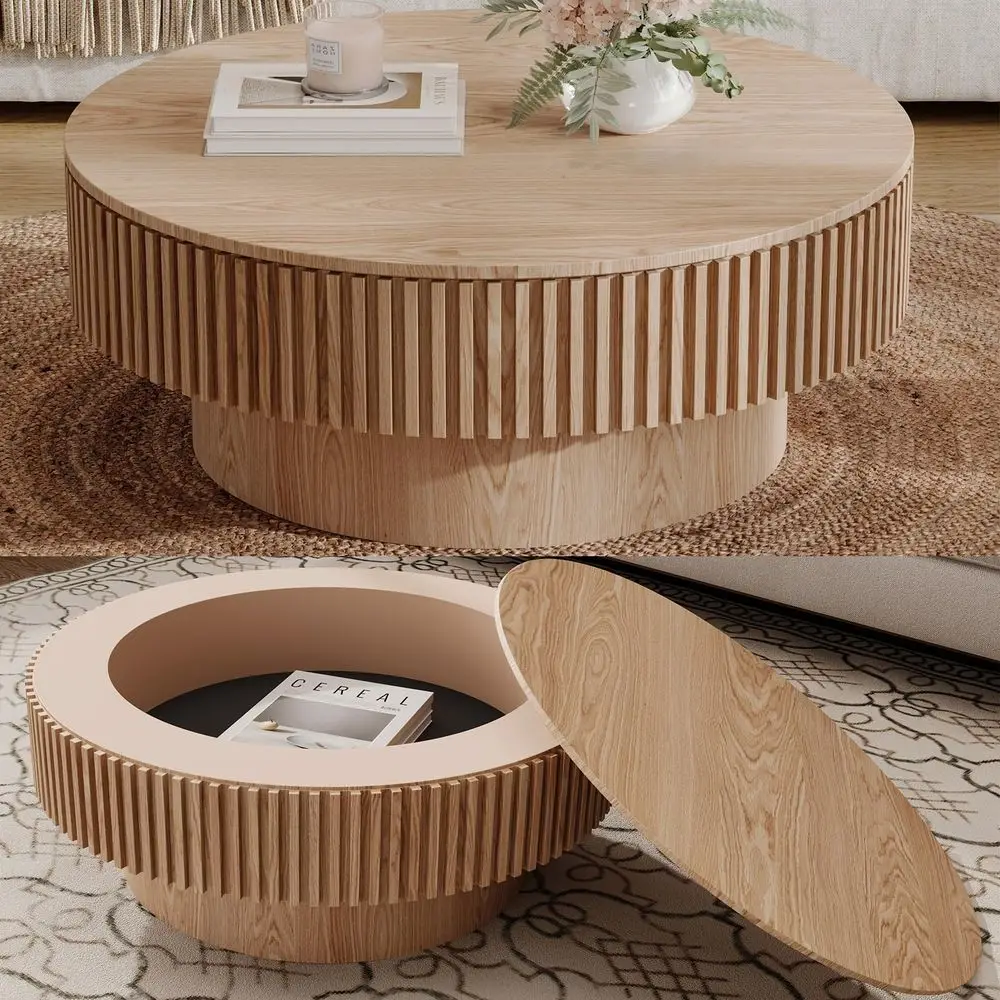 

Coffee Table with Storage, Modern Luxury Circle Drum Center Tables with Solid Wood Veneered, Accent Side Coffee Table for Living