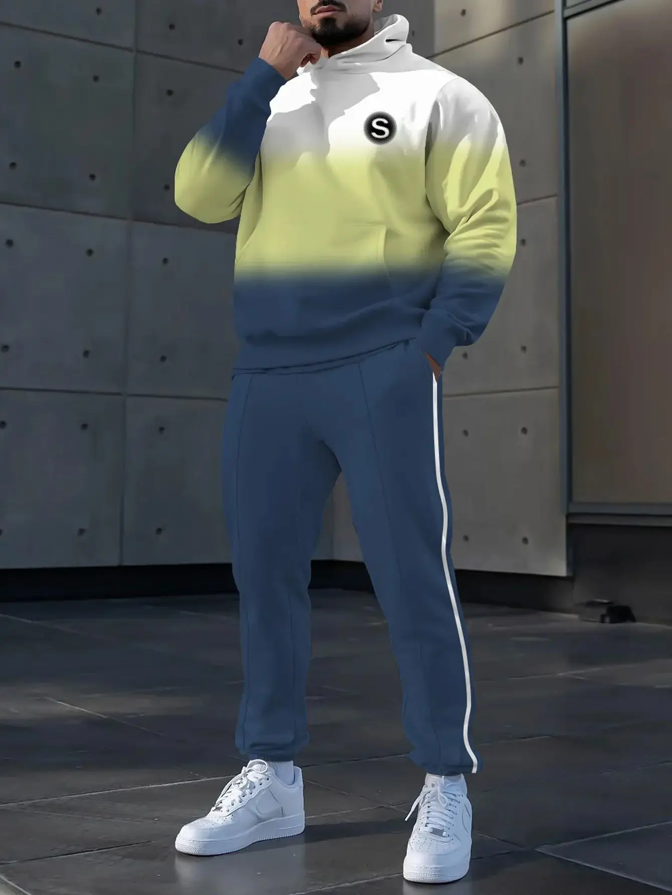 2-piece set, European and American men's fashionable sports long-sleeved top and long pants set