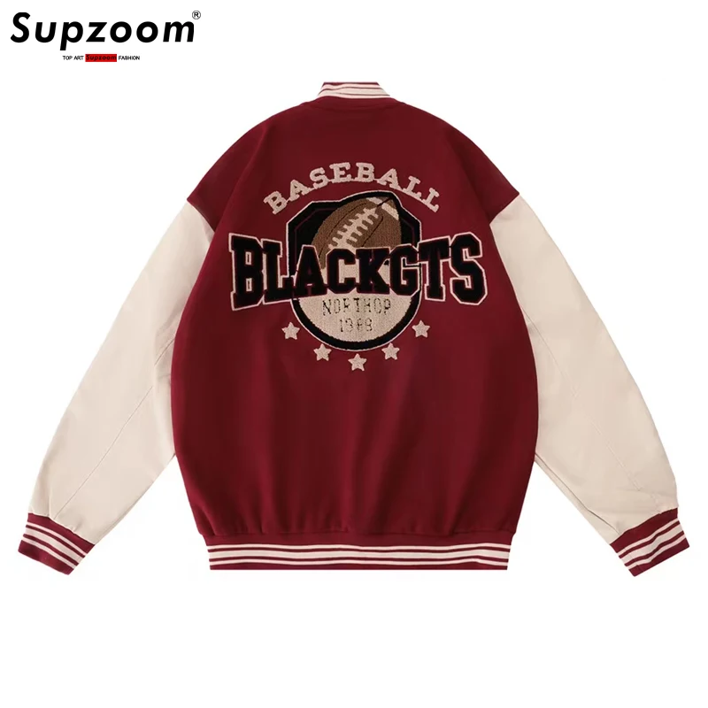 

Supzoom New Arrival Rib Sleeve Embroidery Brand Clothing Baseball Cotton Loose Casual Bread Top Fashion Coat Bomber Jacket Men