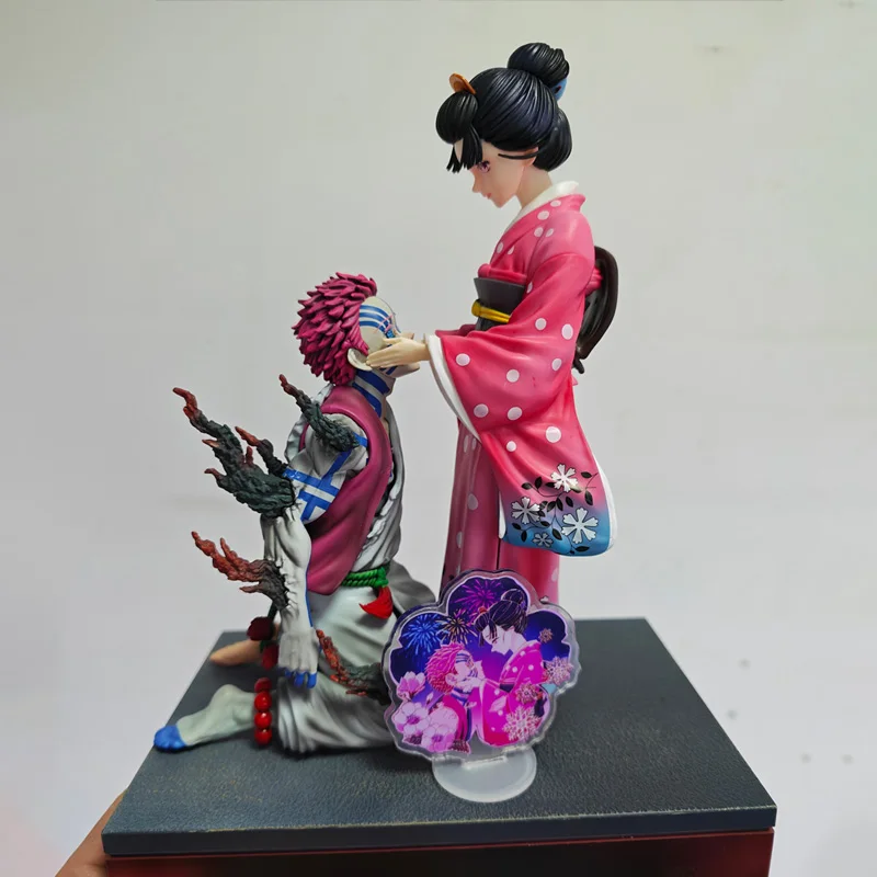 

27cm Anime Demon Slayer GK Popart Akaza & Koyuki Figures Cherry Blossom Scene Statue Desktop Ornament Model Toy Collectible Gift