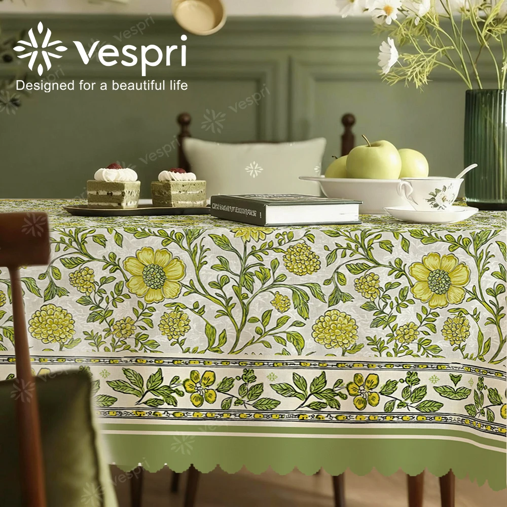 Vespri Florale Oster-Tischdecke Frühling Weiß-Grün Blattstreifen Rund Rechteckig Oval Polyester für Party Festival