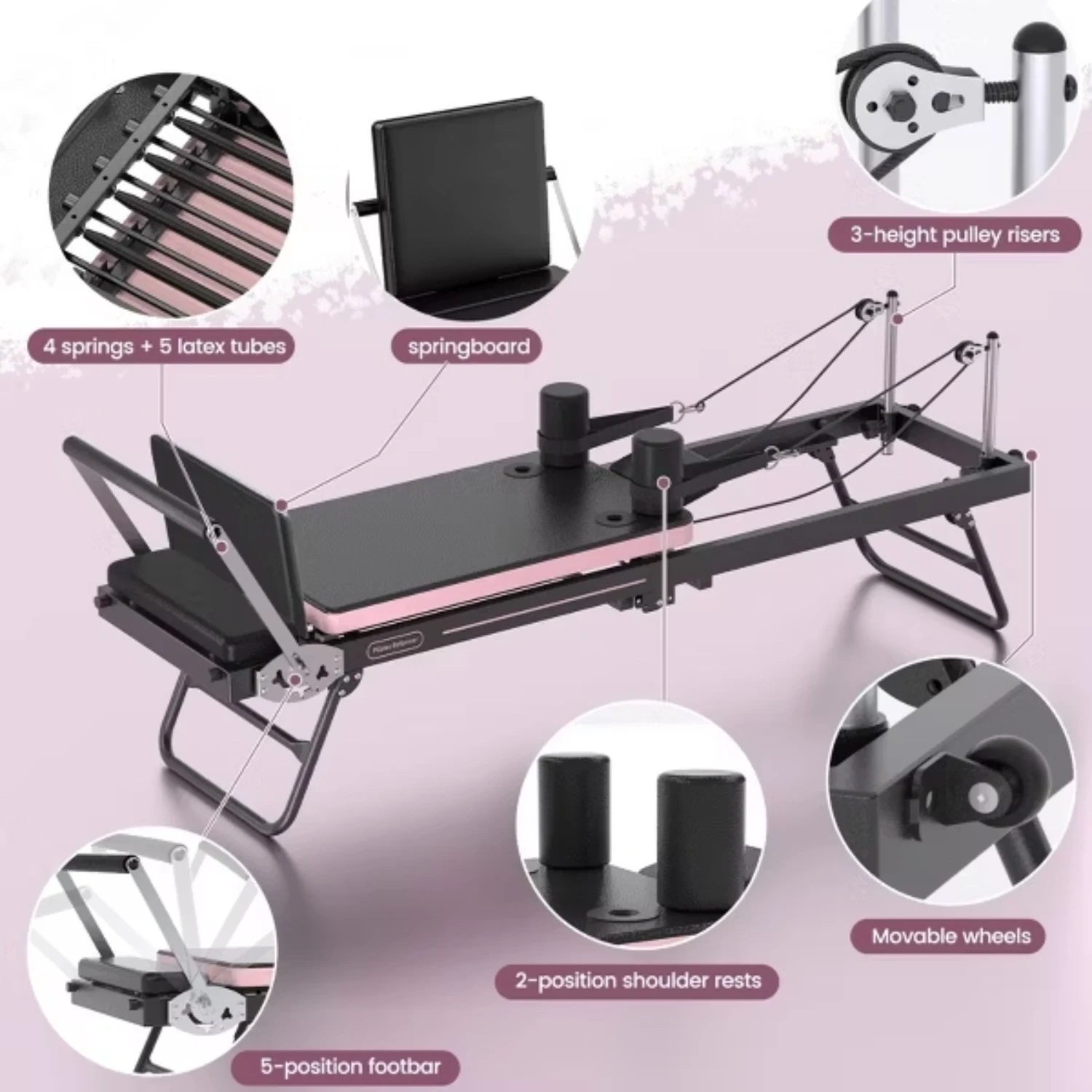 FED Fitness Foldable Pilates Equipment for Home Gym - Pilates Reformer Machine for Home Workouts, with Jump Board view 3