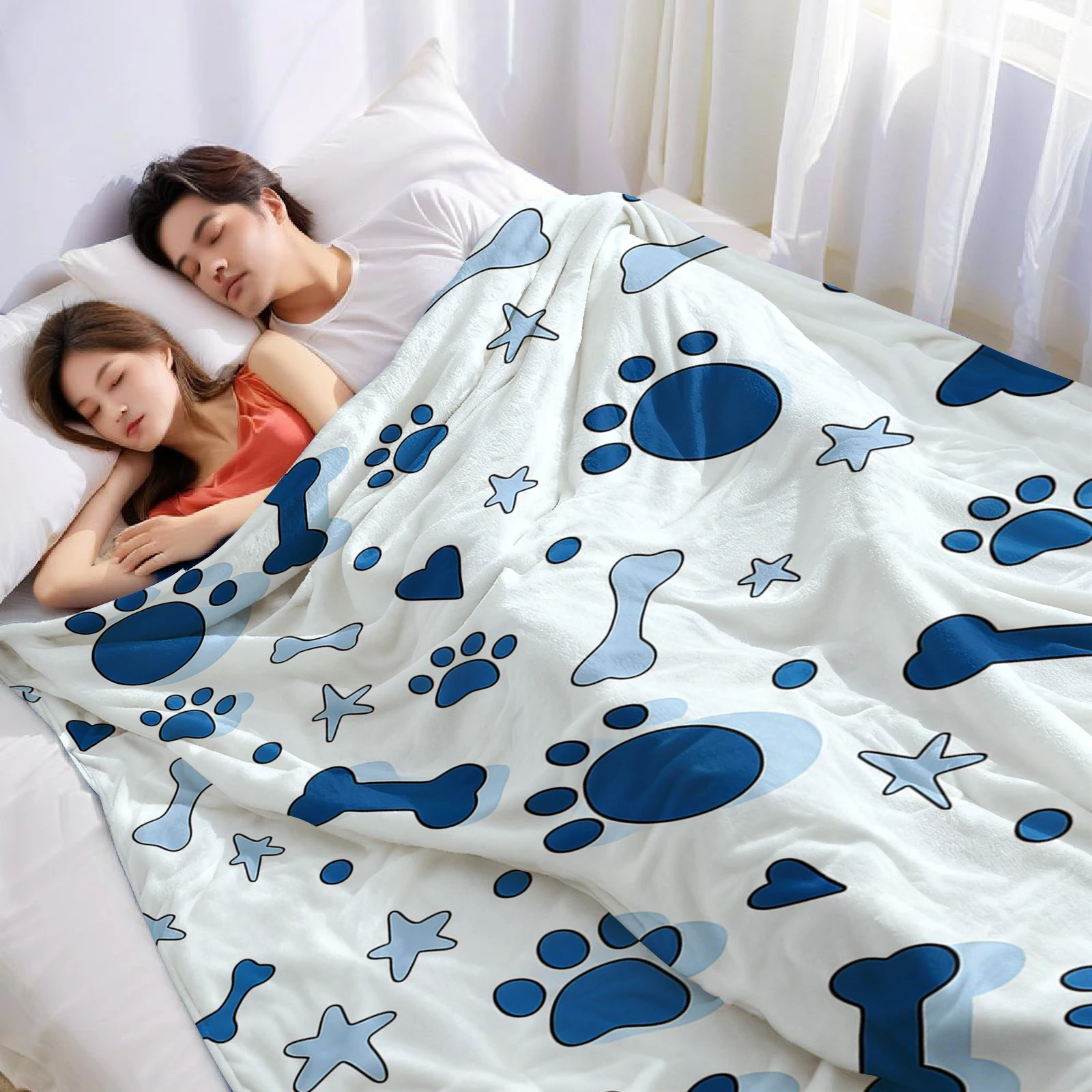 Puppy Love Paws Halloween Flannel Fleece Blanket Fluffy Warm Cozy Throw for Sofa Bedroom Home Holiday Decoration Gift