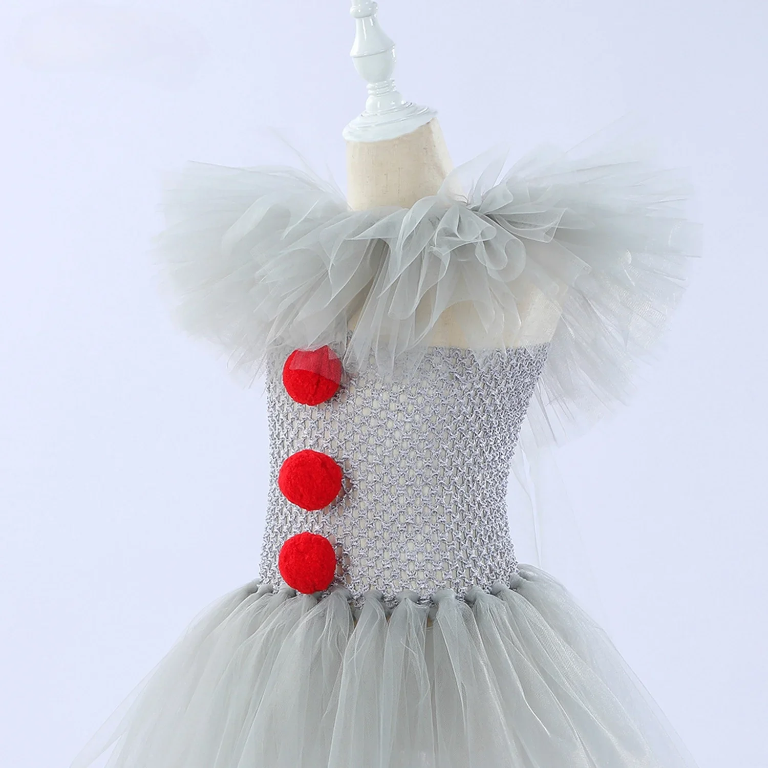 Halloween Gray Joker Girls Costume Tutu Dress Creepy Clown Kids Carnival Party Cosplay Clothing Children Tulle Fancy Dress 2-12Y