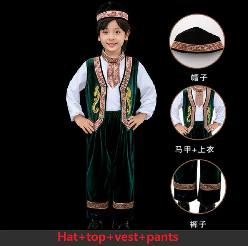 Ropa étnica tradicional, trajes de baile de minorancias étnicas de Xinjiang, traje de actuación en escenario para niños, vestido de fiesta y Festival