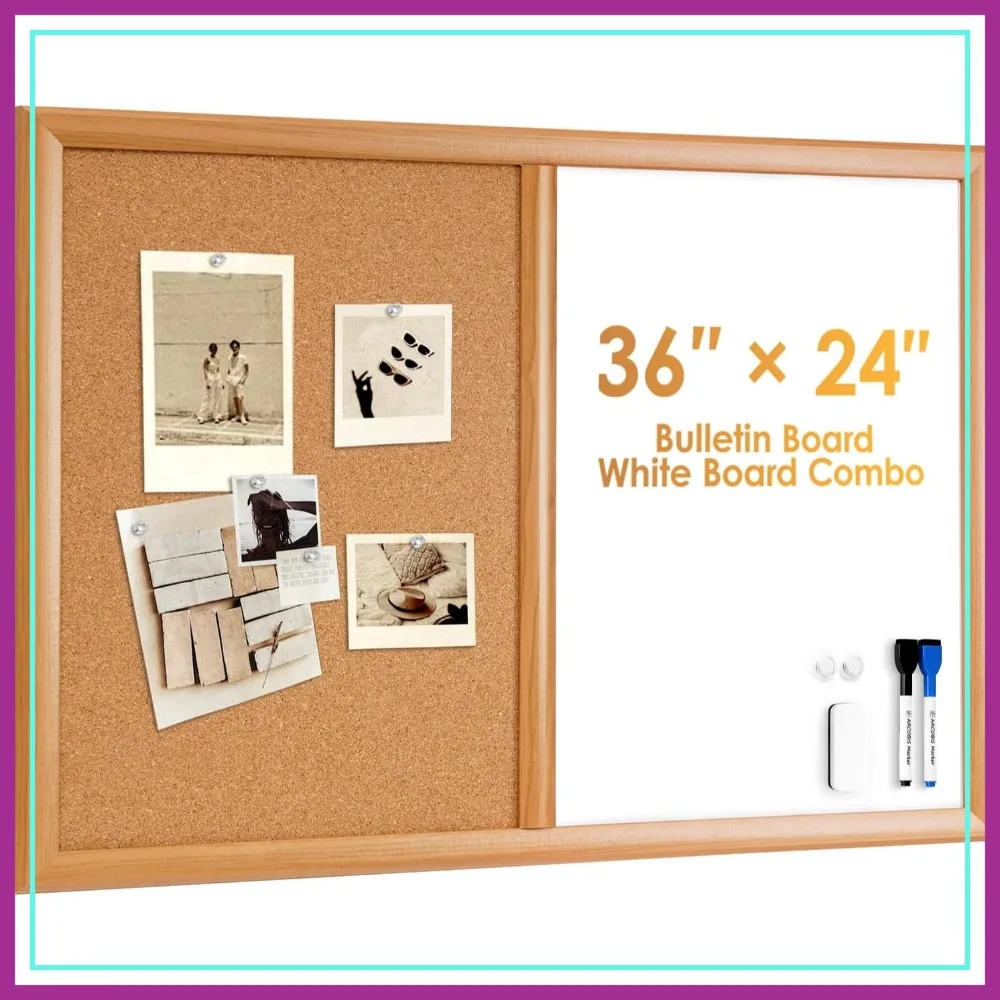 

36x24 Inch Cork & Dry Erase Board Combo, MDF Frame, Magnetic Bulletin Board for Home Office School