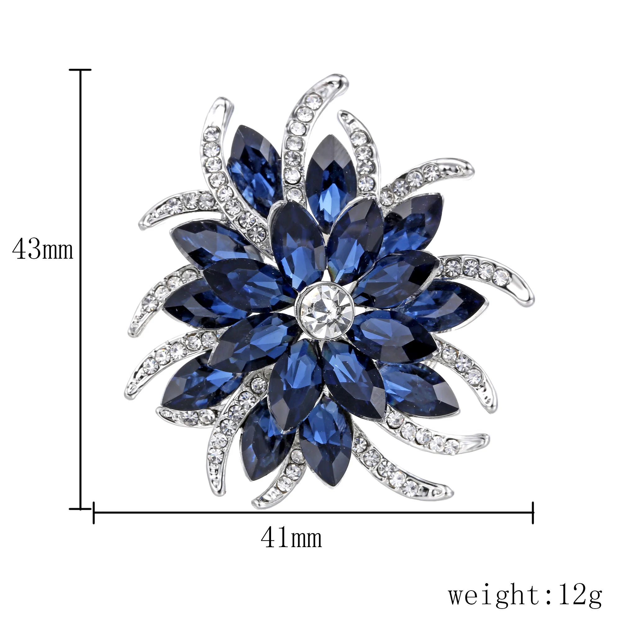 Crystal Flower Brooch Pins Women Deep Blue Flower Broches Plant Elegant Badge Jewelry Fashion Wedding Party Brooch Party Gifts
