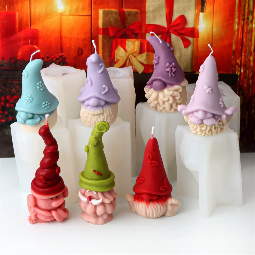 

Christmas New Faceless Dwarf Silicone Candle Mold Hat Christmas Tree Bell Snowflake Aromatherapy Resin Mold Candle Making Kit