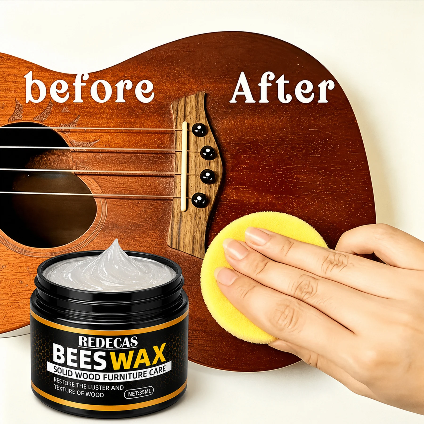 Natural Beeswax Wood Protector, enhances luster & durability, non‑greasy finish, suitable for cabinets, stairs & cutting boards