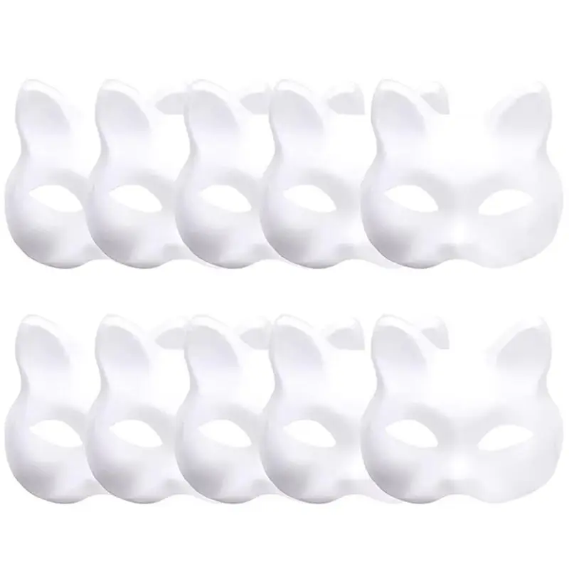 ABIY 10PCS Máscaras de Halloween DIY, Máscaras de Gato Blanco, Máscaras de Animales en Blanco, Medias Máscaras para Disfraces, Cosplay y Fiestas