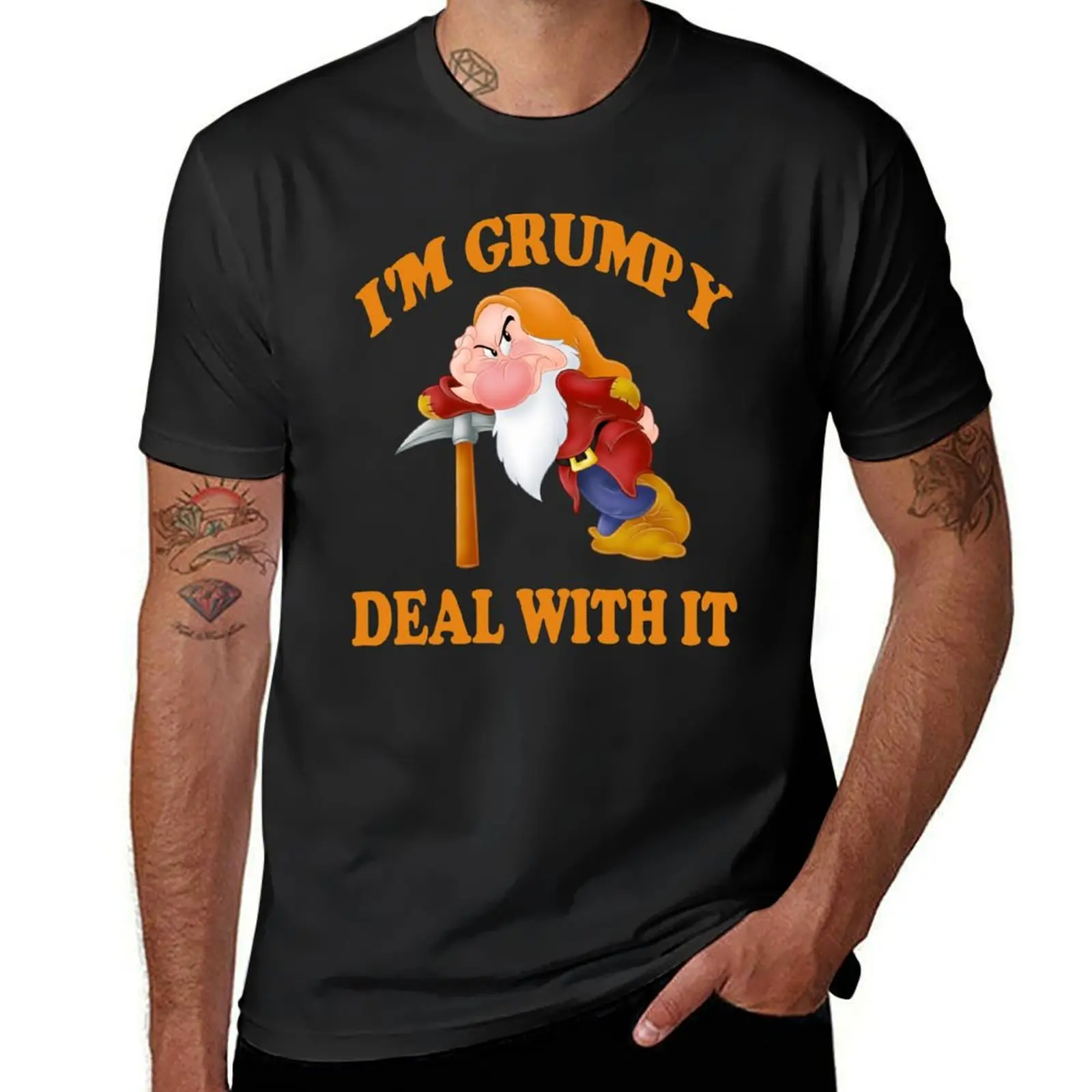 T-shirt de grandes dimensões dos homens, I 'M GRUMPY lidar com ele retrato, gráficos simples