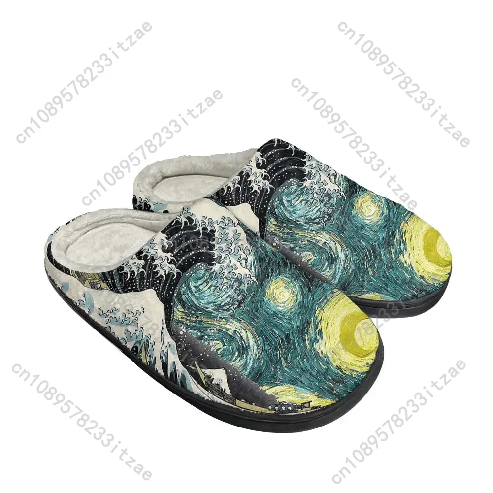 Hot Cartoon Great Wave Off Kanagawa Custom Slippers Mens Women Teenager Plush Casual Keep Warm Shoes Thermal Comfortable Slipper