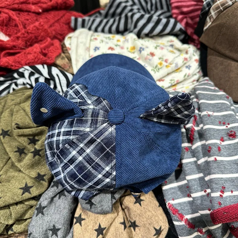 Koreanische karierte Cord-Baseballkappe mit Katzenohren, Herbst- und Wintermode, Y2K-Sonnenschutz, warme Sportmütze, Gorros für Damen – Detail 5