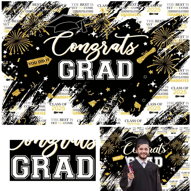 

LS Graduation Ceremony Photography Background Congratulations Graduation Adult Portrait Backdrop Bachelor Cap Fireworks Decor