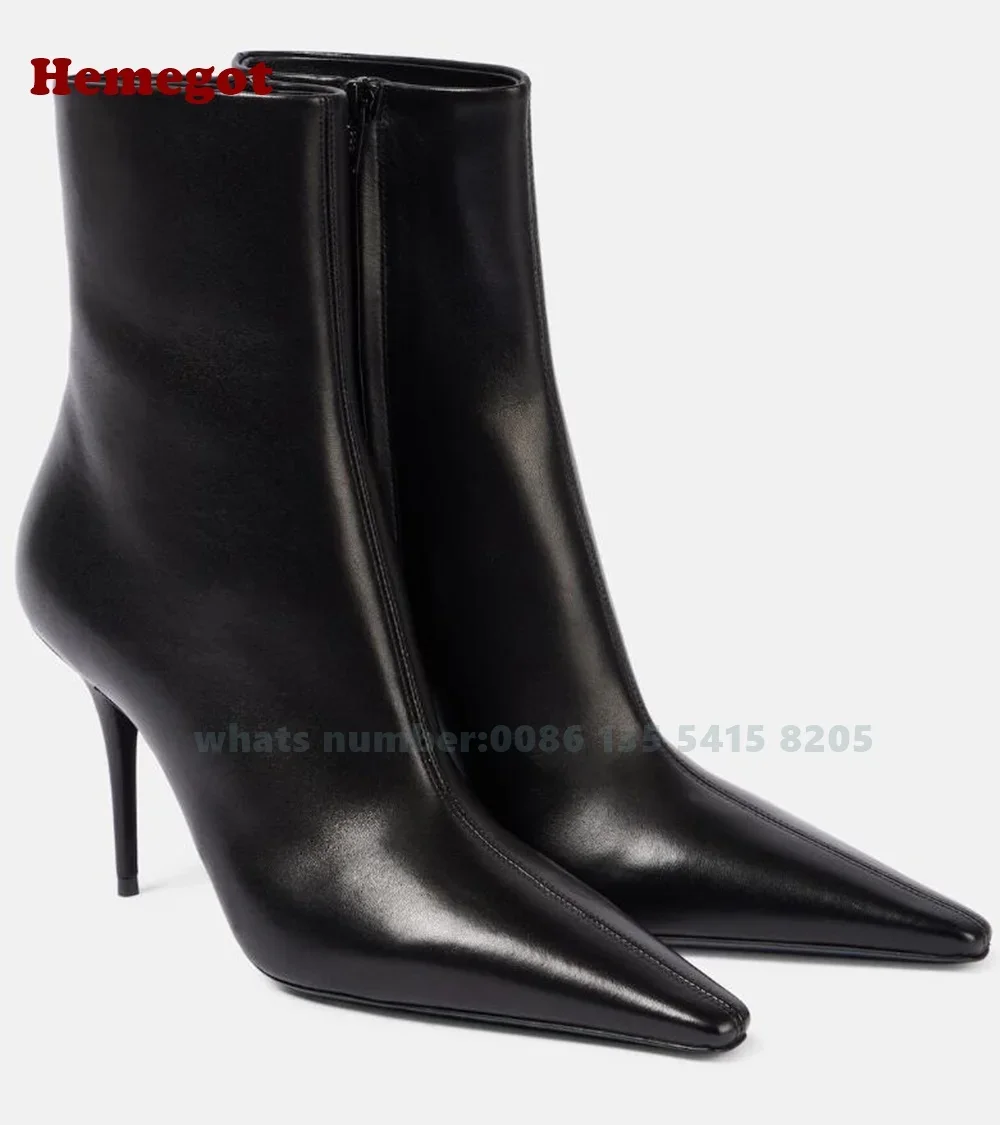 Red Brick Glossy Ankle Boots Pointed Toe Side Zipper Women\'s Short Booties Thin High Heels Solid Winter Designer Shoes Plus