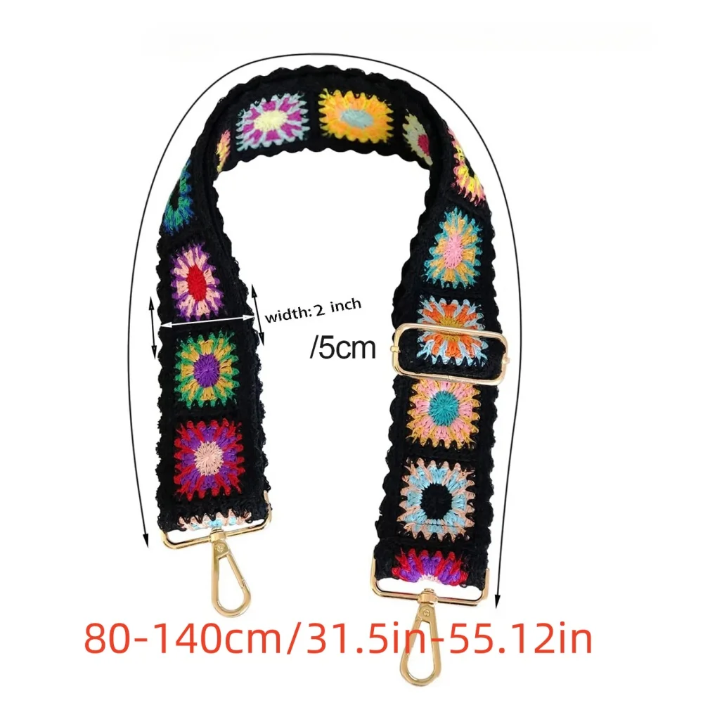 new Fashion Crochet Flower Bag Strap Wide Adjustable Shoulder Bag Strap DIY Knitted Bag Accessories Ethnic Embroidery Purse Stra