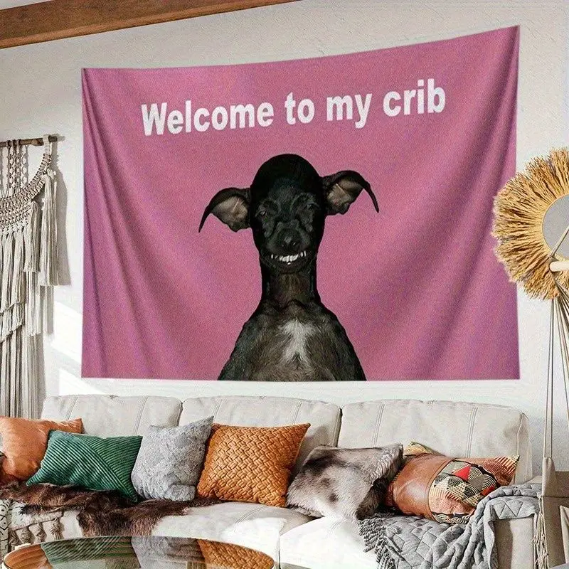 VIKAMA Funny Hairless Cat Tapestry, Welcome to My Cabin Meme Wall Hanging, Aesthetic Dorm Room Home Decor
