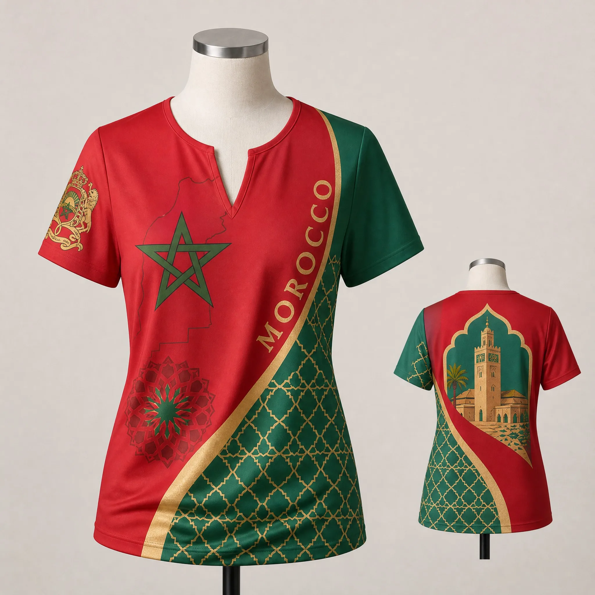 Womens V Neck Short Sleeve Morocco T Shirt Mosaic Palace Skyline Graphic Casual Summer Tee Exotic Cultural Daily Wear Soft Touch - view 2