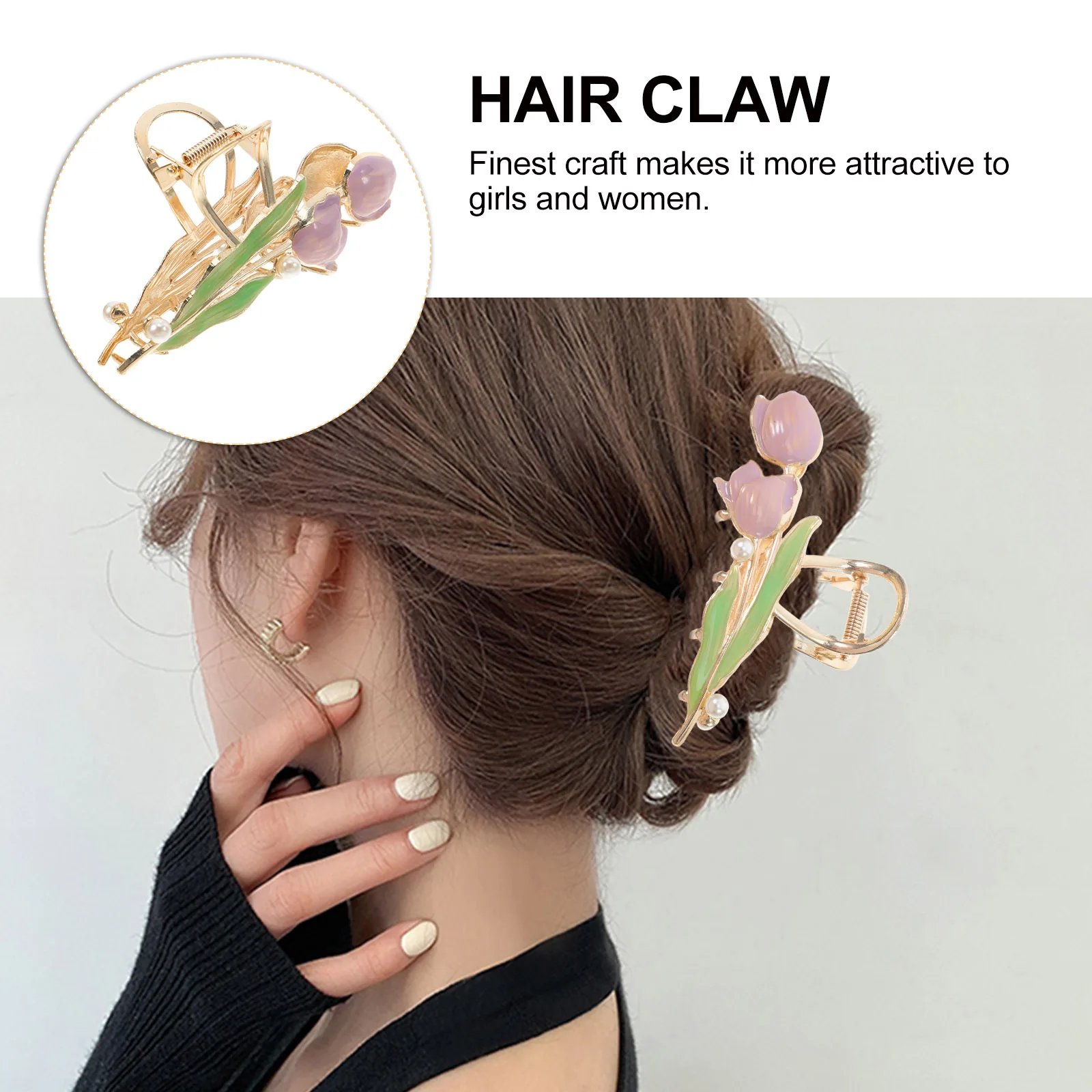 

Tulip Large Shark Back Flower Hair Styling Clips Head Shark Hair Clip Claw Alloy Durable Stylish Fashionable Travel