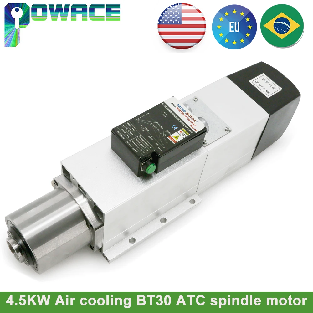 【EU US BR】Square 4.5KW 220V BT30 Air Cooled Cooling  Automatic tool change ATC Tool Changer Spindle Motor For Metal