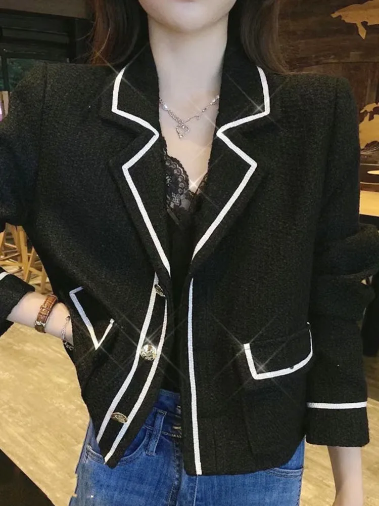 Women Blazer Casual Fashion Korean Vintage Elegant All-match Simple Soft Single-breasted Long Sleeve Street Office Lady Tops