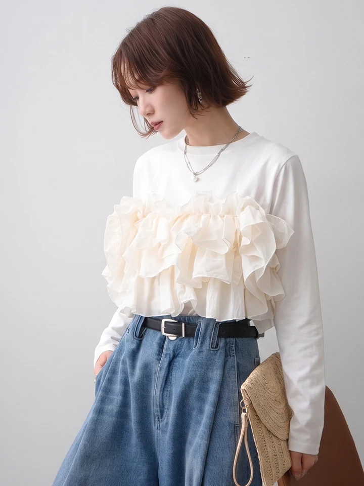 Elegant Style Long Sleeve T-Shirt Women's Spring Autumn Fashion  Young Slimming Breathable Cotton round Neck Top