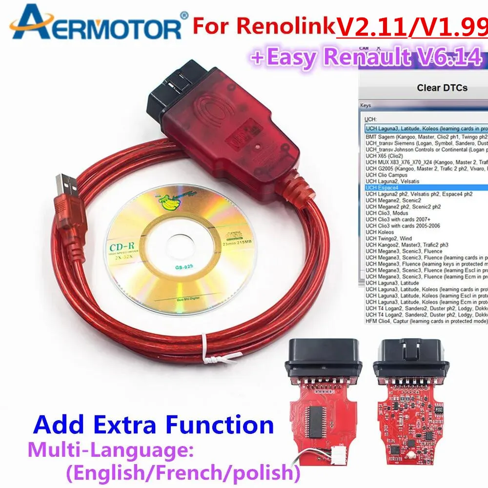 2025 Renolink V2.11 For Renault OBD2 Auto Diagnostic Cable Airbag Reset/Key Coding/ECU Programmer Replace Reno link v1.99/1.87