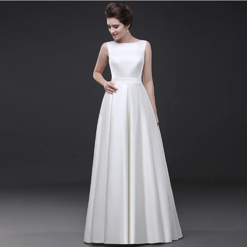 Robe de mariée de plage blanche simple, ligne A, pour les patients, encolure dégagée, ceinture, lacets dans le dos, tenue de fête, occasions formelles, 2024