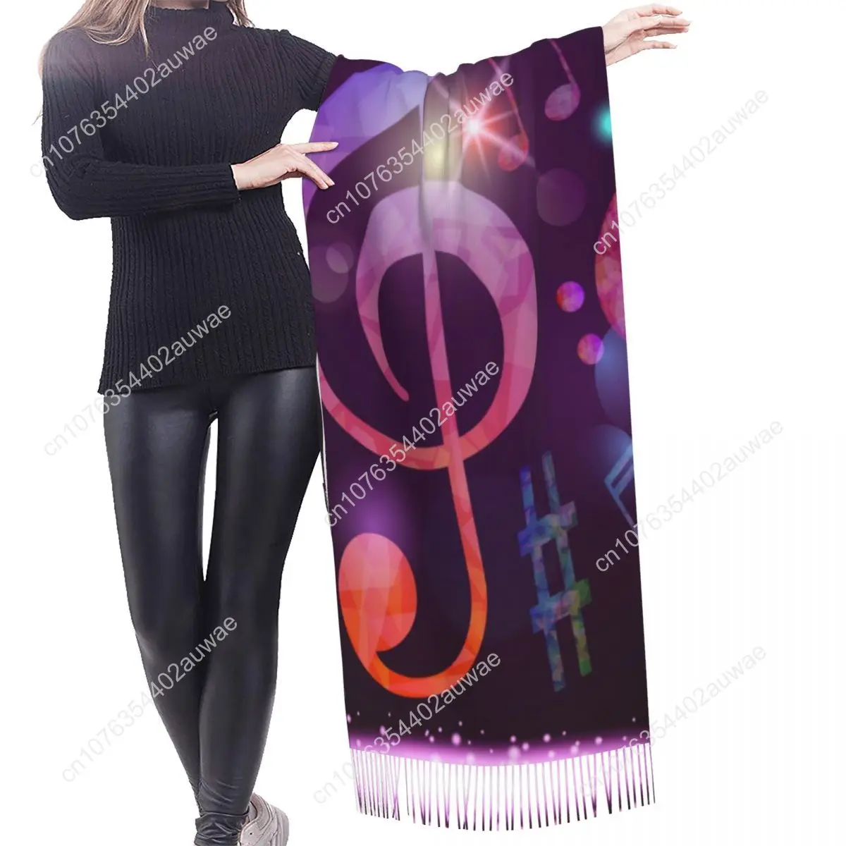 Winter Tassel Scarf Colorful Music Note Purple Print Women Cashmere Scarves Neck Head Warm Pashmina Lady Shawl Wrap Bandana