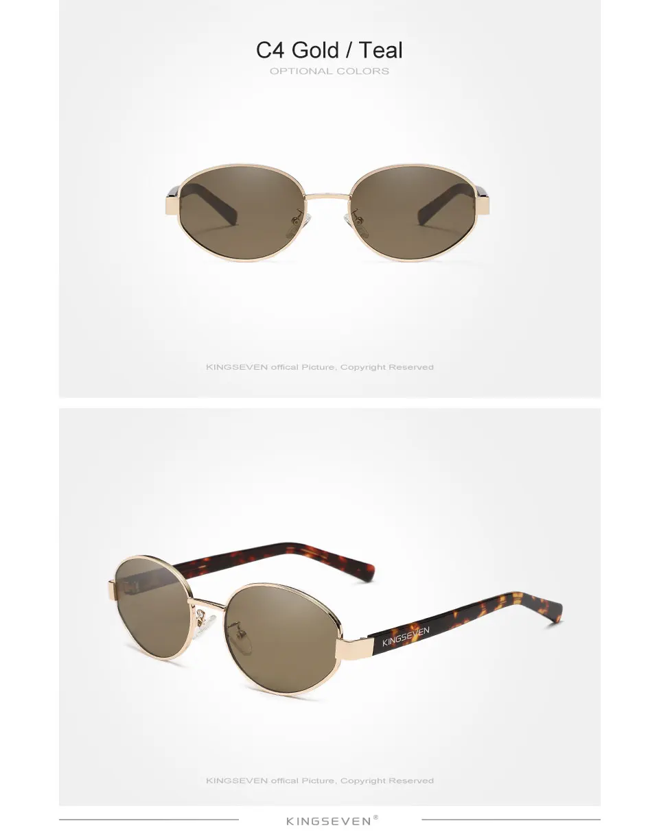 KINGSEVEN Retro Luxus Sonnenbrille Frauen Männer Polarisierte UV400 Legierung Oval Anti-glare Mode Gläser Fahren Kausalen Marke Brillen – Detail 7