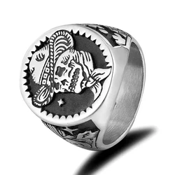 Western Cow Skeleton Rings,Stainless Steel Retro Men Finger,Fashion Punk Jewelry