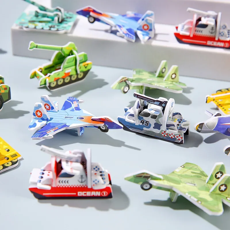 2024 New 10pcs 3D Three-Dimensional Dinosaur Paper Model Puzzle, Tank Aircraft, Chariot, Military Toy, DIY