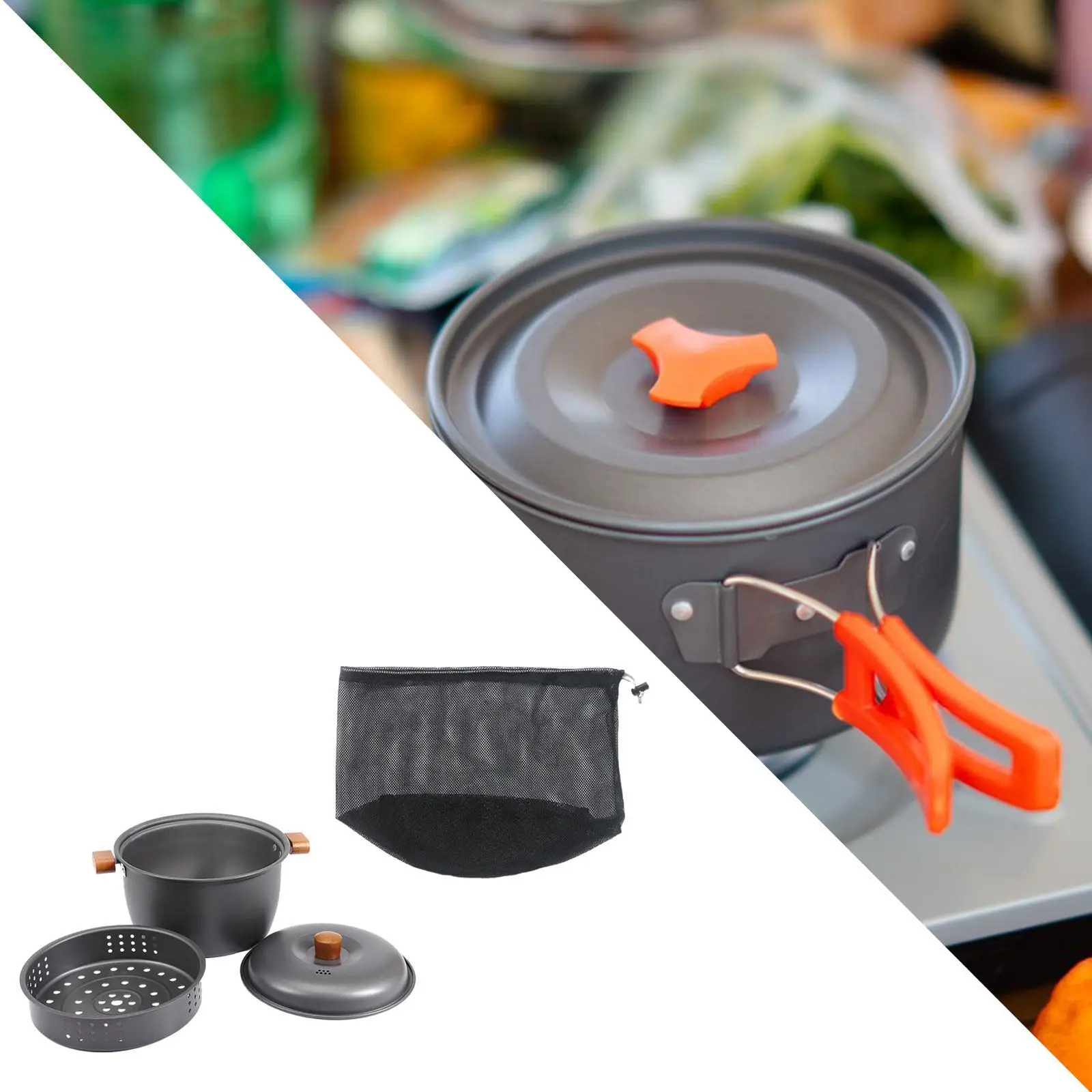 

Кемпинговая суповая кастрюля, портативная посуда с пароваркой для кемпинга, пикника на открытом воздухе