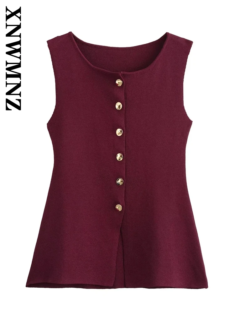 XNWMNZ 2024 Winter New Woman Fashion Sleeveless Knitted Gilet Sweater Streetwear Autumn Lady O-Collar Top Ruffles Vest Waistcoat